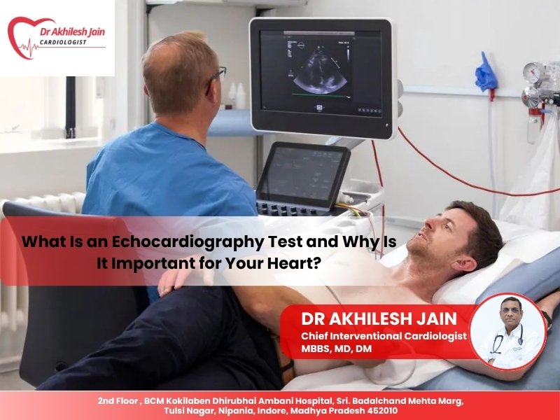 Doctor performing an echocardiography test on a patient using ultrasound imaging – Dr. Akhilesh Jain, Cardiologist in Indore.